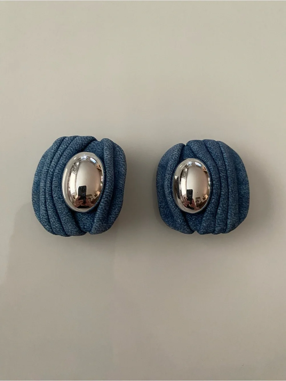Silver Accent Navy Wrapped Clip-On Earrings